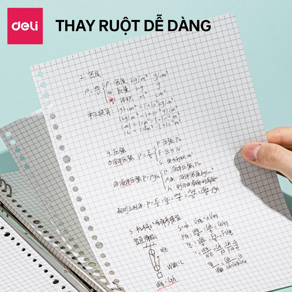 Giấy Refill Ruột Sổ Còng Deli A5/B5 Thay Thế Tiện Lợi (Tập 60 Tờ) - Giấy Trơn, Kẻ Ngang, Caro Ghi Chú, Học Từ Vựng,70gsm
