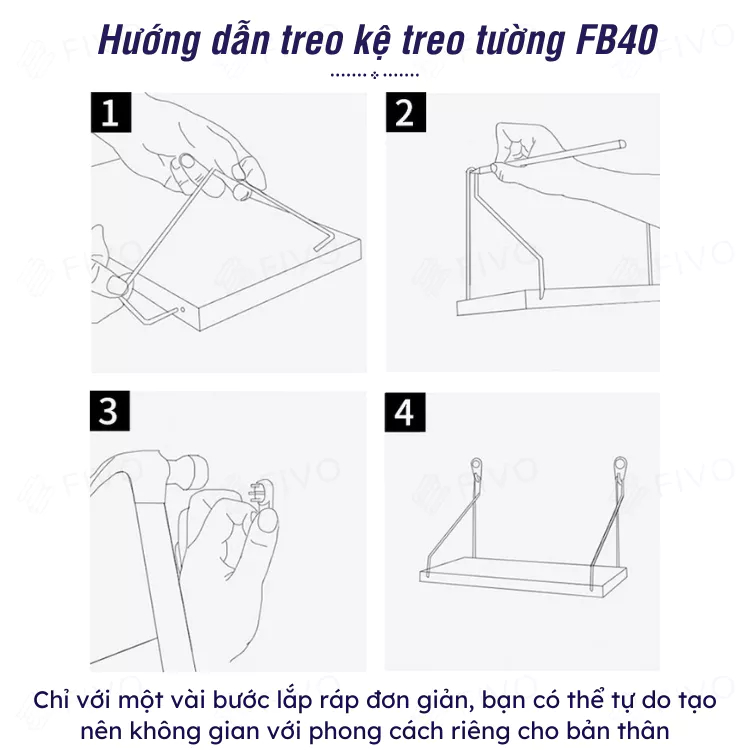 [FURNI HOME] Kệ Treo Tường FIVO FB40 Trang Trí Không Cần Khoan, Tặng Kèm Đinh Và Móc Treo Inox Dễ Dàng Gắn Lên Tường