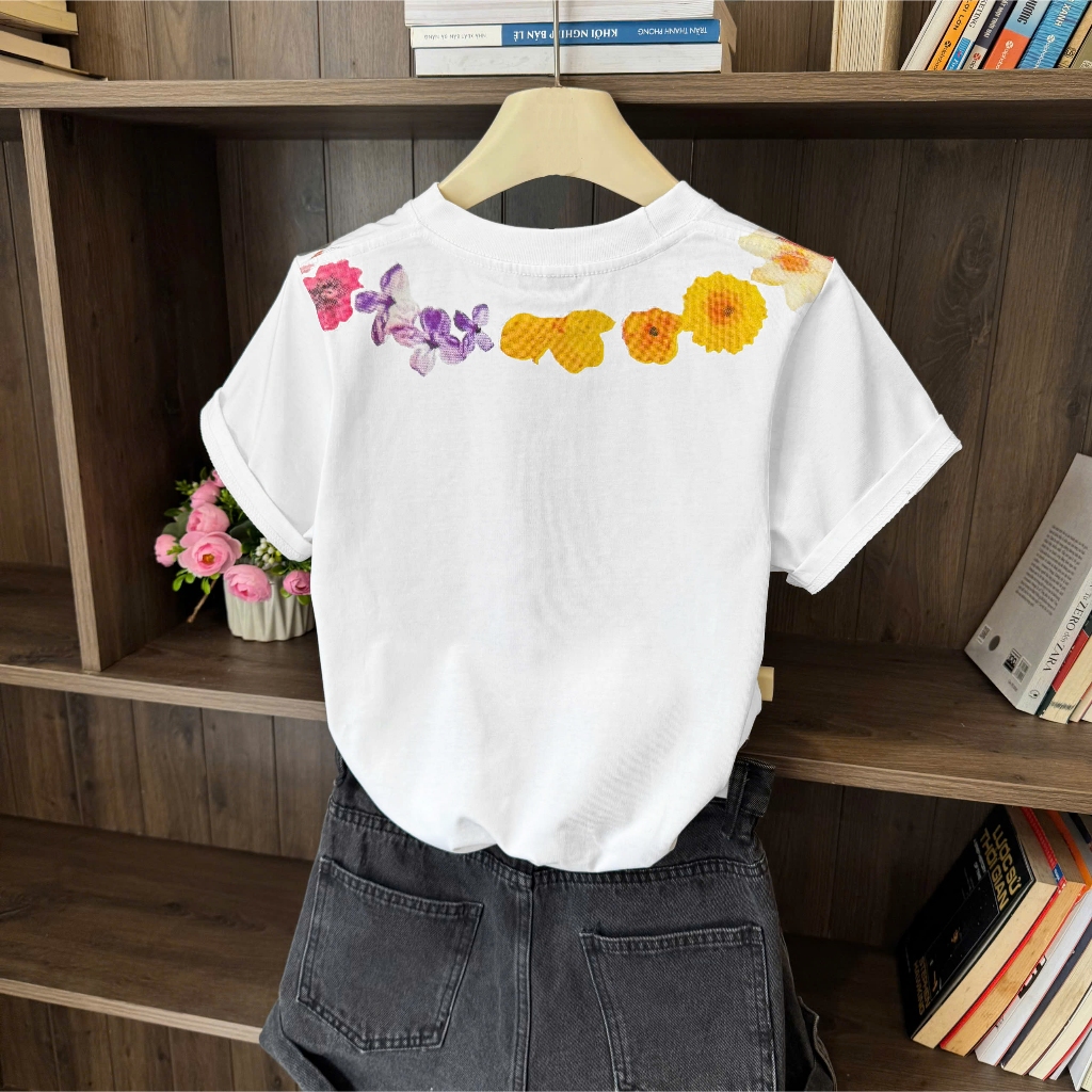 Áo Thun Cổ Viền Hoa Nổi Bật, Chất Cotton Mềm Mịn, Có Kèm Hình Thật.