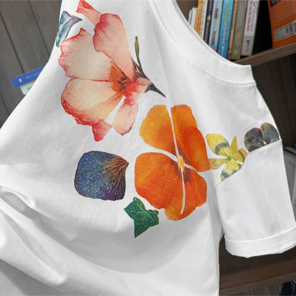 Áo Thun Cổ Viền Hoa Nổi Bật, Chất Cotton Mềm Mịn, Có Kèm Hình Thật.
