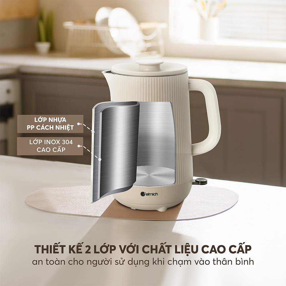 Ấm Siêu Tốc Elmich KEE-9145 1.6L 2100W, Đun Nhanh, Tự Ngắt An Toàn, Cao Cấp, Tiết Kiệm Điện