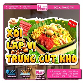 Decal Trang Trí Xôi Mặn Xôi Ngọt Tranh Dán Quán Xôi, Tiệm Xôi, Dán Tường, Tủ, Kính, Xe Đẩy - Sticker Chịu Được Mưa Nắng.