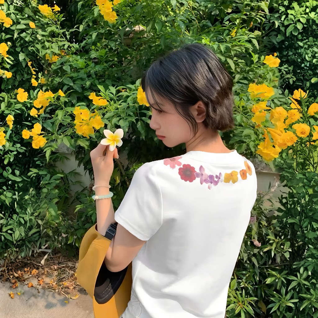 Áo Thun Cổ Viền Hoa Nổi Bật, Chất Cotton Mềm Mịn, Có Kèm Hình Thật.