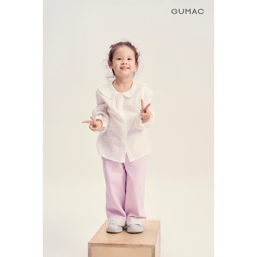 Quần Dài Bé Gái GUMAC Form Ống Rộng Lưng Thun Nút Kiểu Vải Kaki Năng Động QKG04075