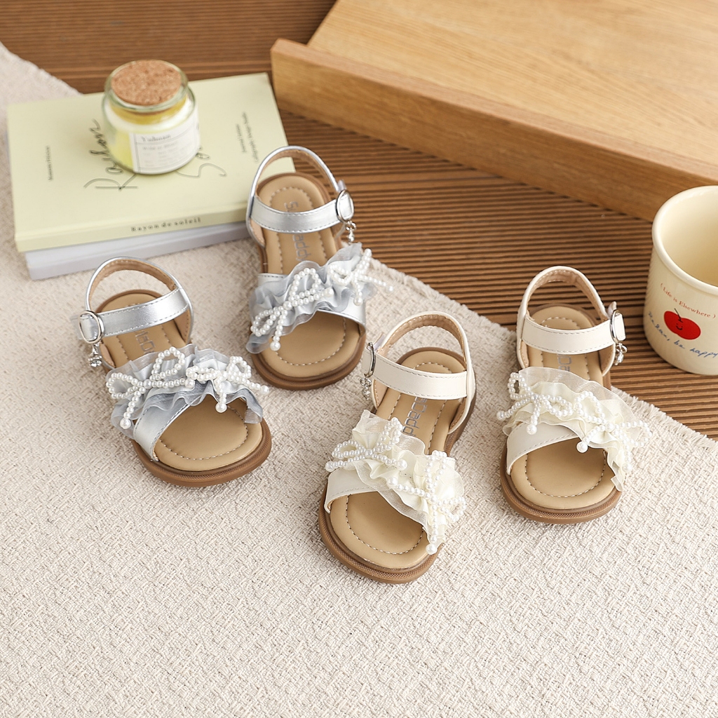 Giày sandal Bella Neman cho bé gái công chúa, thiết kế ngọc ren lộng lẫy, êm ái không đau chân