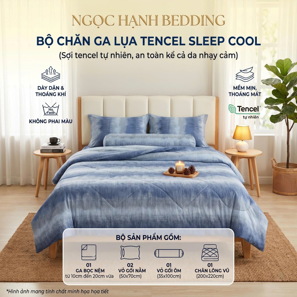 Bộ Ga Lụa Tencel MỀM MẠI, THOÁNG MÁT, Tencel Sleep Cool nệm 10cm đến 20cm - Ngọc Hạnh Bedding
