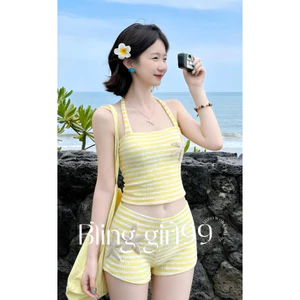 Set BiKiNi 2 Mảnh Màu Vàng Buộc Dây Cổ Kèm Sao Biển(From bé cần tăng size)❤️