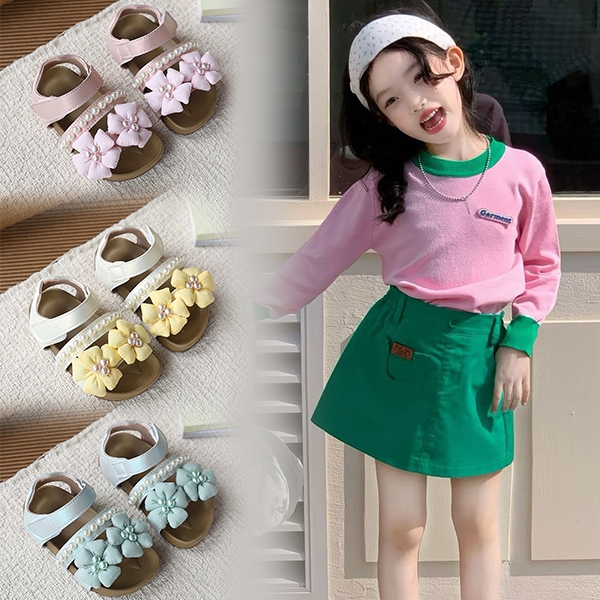 Sandal trẻ em Bella Neman đính hoa và ngọc, màu pastel xinh đẹp, mùa hè thời trang