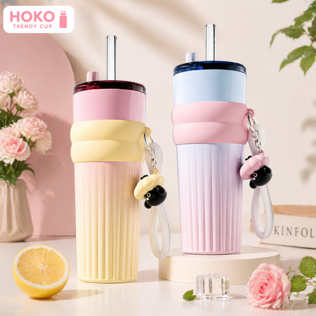 Bình giữ nhiệt Fun phủ gốm ống hút thủy tinh 700ml giữ nhiệt nóng lạnh miễn phí khắc tên