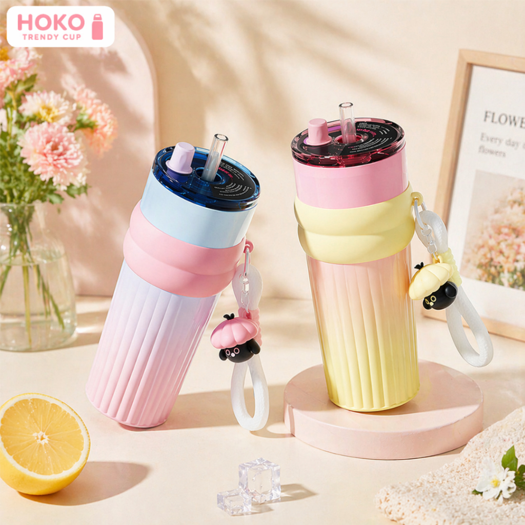 Bình giữ nhiệt Fun phủ gốm ống hút thủy tinh 700ml giữ nhiệt nóng lạnh miễn phí khắc tên