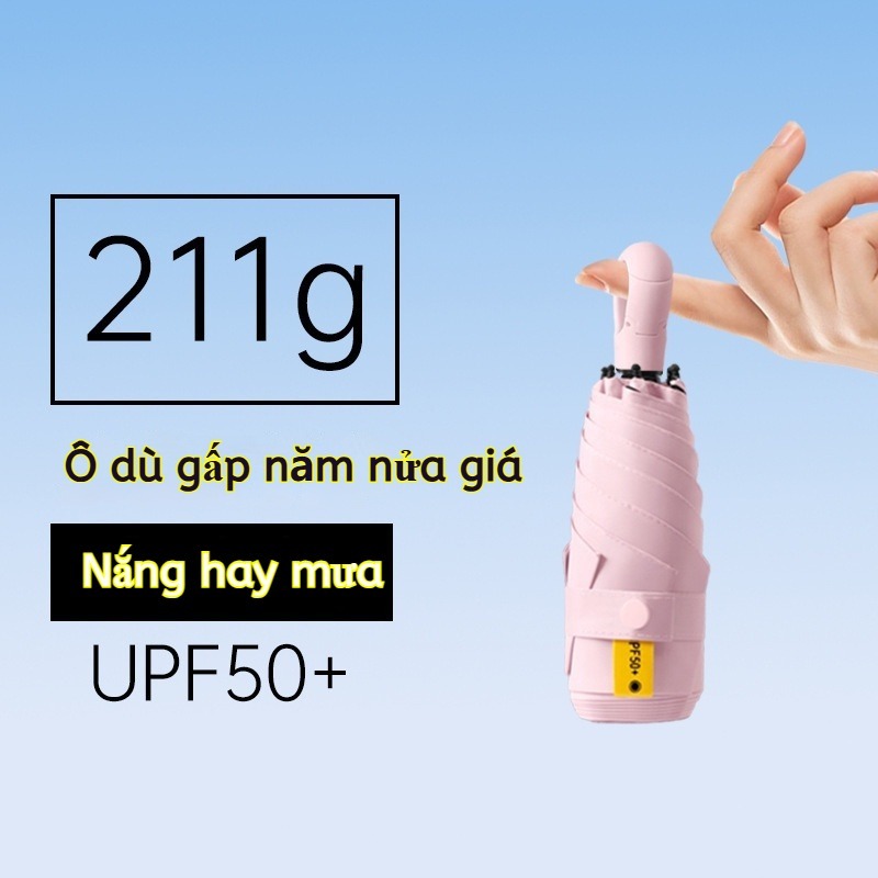 Ô gấp siêu nhỏ 5 lần | Tay cầm vòng treo | Dùng mưa nắng 2 trong 1 | Chống tia UV UPF50+ | Hỗ trợ bán buôn