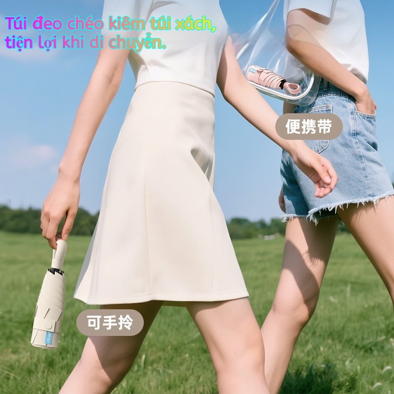 Ô gấp siêu nhỏ 5 lần | Tay cầm vòng treo | Dùng mưa nắng 2 trong 1 | Chống tia UV UPF50+ | Hỗ trợ bán buôn