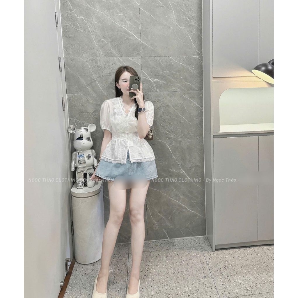 [𝑯𝒂 𝑨𝒏𝒉] Áo Sơ Mi Ren Boi Cúc Ngọc QCL1: Dưới 53kg