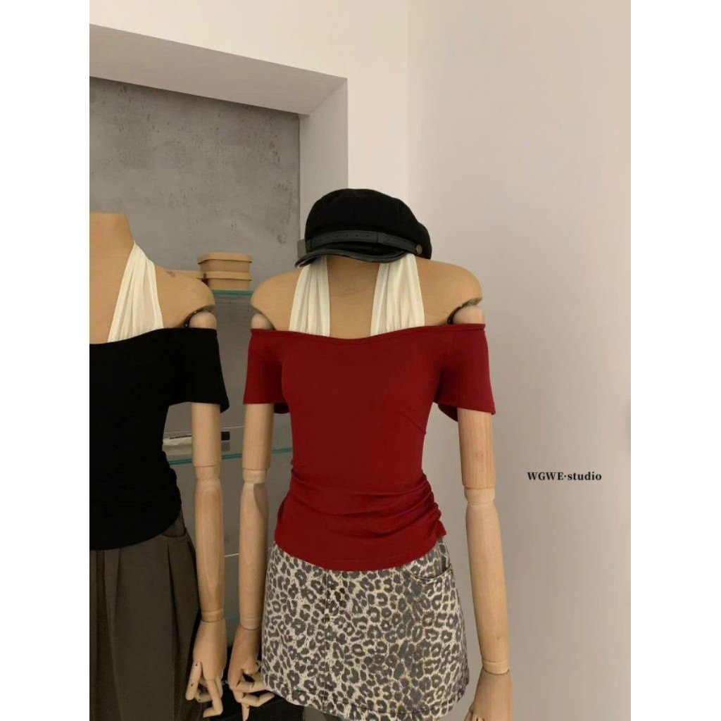 [𝑯𝒂 𝑨𝒏𝒉] Áo Ngang Vai Phối Ren Cổ QCL1