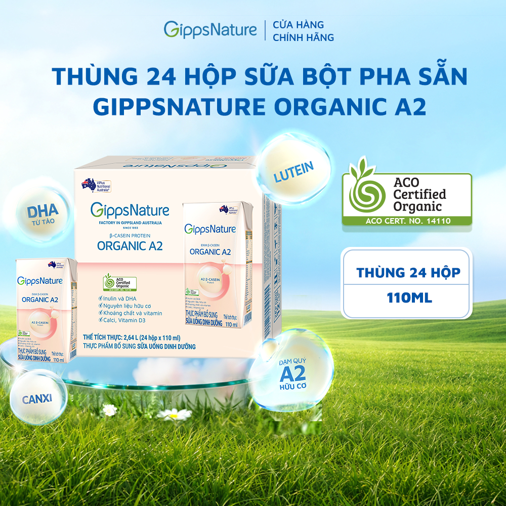 Thực phẩm bổ sung sữa uống dinh dưỡng GippsNature Đạm A2 Beta-Casein Organic hộp 110ml
