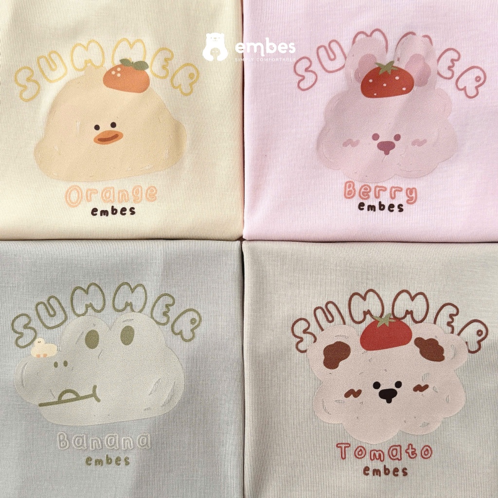 Bộ Cộc Cho Bé Embes, Bộ Cộc Tay In Hình Phối Quần Kẻ Chất Cotton Mềm Cho Bé Trai Bé Gái Từ 8-17Kg