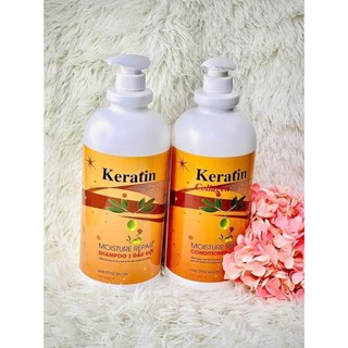 KERATIN COLLAGEN (Chính Hãng) Cặp Dầu Gội Xả 2000ml Phục Hồi Hư Tổn Ngăn Tóc Gãy Rụng