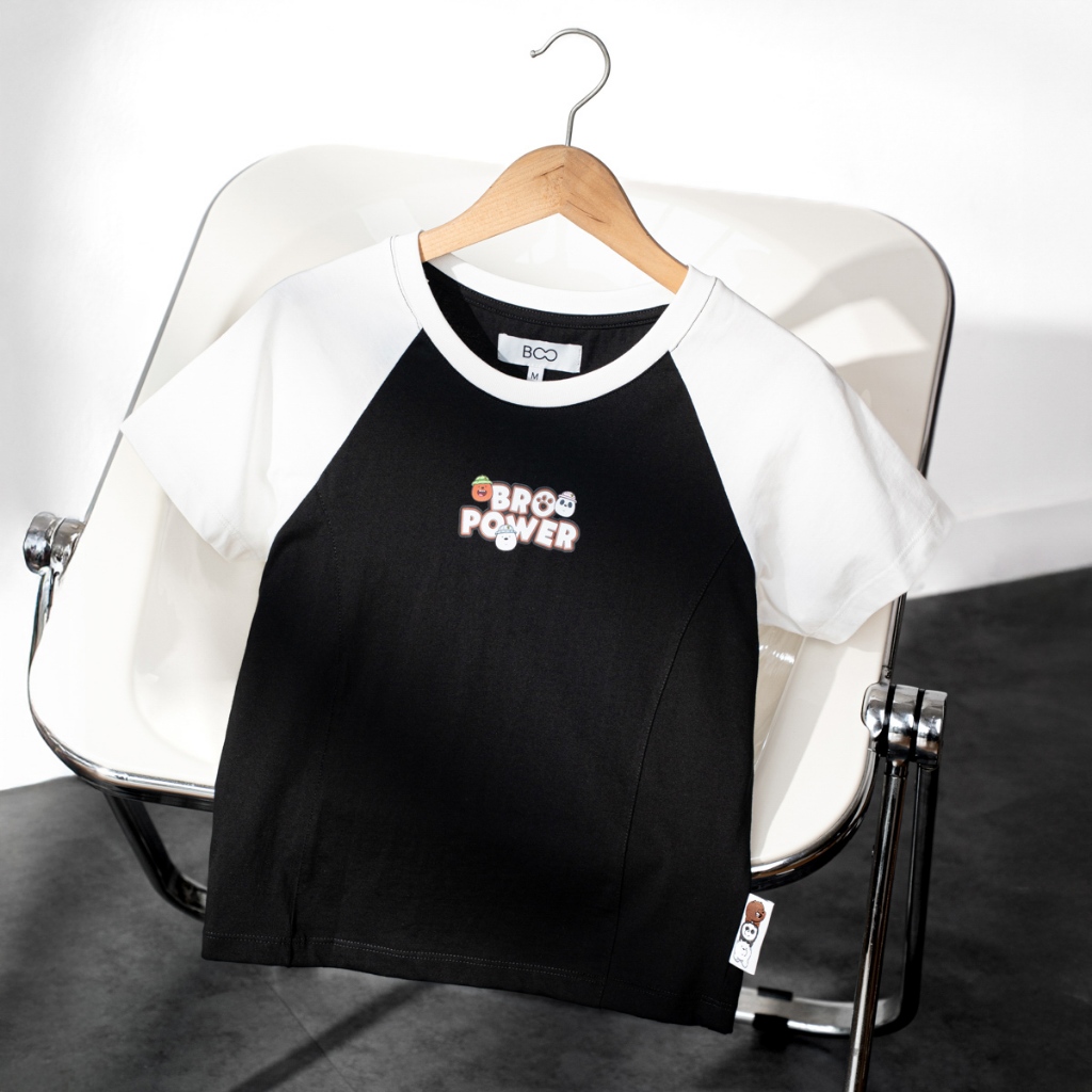 [BST We Bare Bears] Áo Thun BOO Nữ Form Raglan In Hình Gấu Ngộ Nghĩnh Đáng Yêu Phối Màu Sắc Trẻ Trung