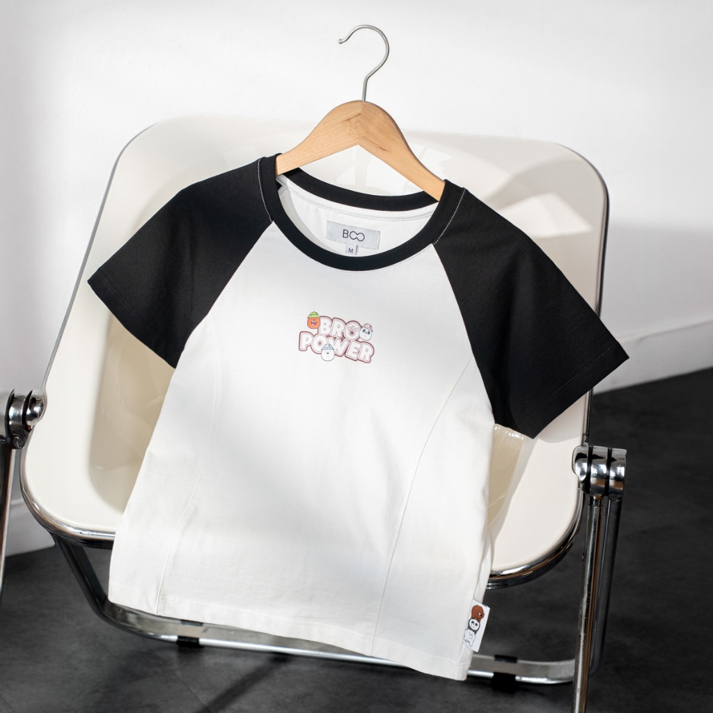 [BST We Bare Bears] Áo Thun BOO Nữ Form Raglan In Hình Gấu Ngộ Nghĩnh Đáng Yêu Phối Màu Sắc Trẻ Trung