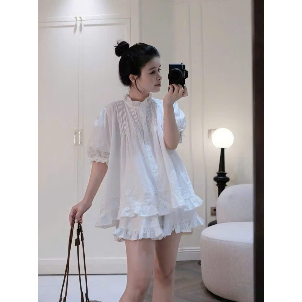 Set Đồ Nữ - Set Đồ Đi Chơi Đi Biển Dáng Hàn Tay Bồng Dáng Xòe Phối Quần Xếp Ly Nhẹ Nhàng Xinh Mê