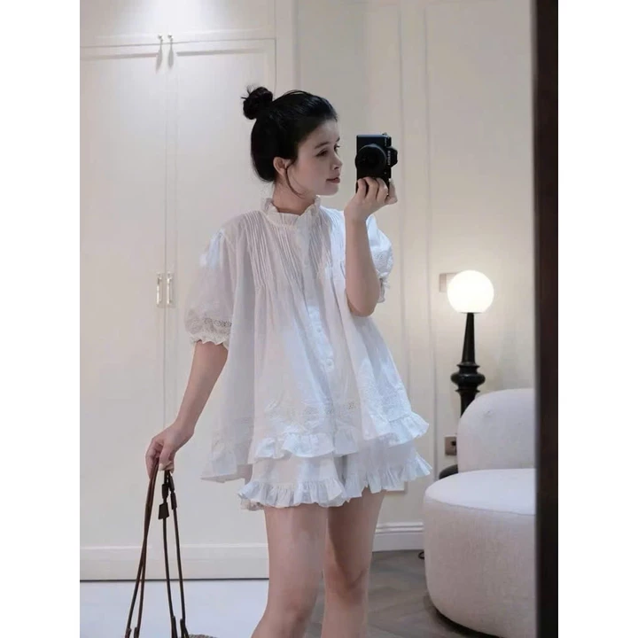 Set Đồ Nữ - Set Đồ Đi Chơi Đi Biển Dáng Hàn Tay Bồng Dáng Xòe Phối Quần Xếp Ly Nhẹ Nhàng Xinh Mê