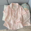 Bộ đồ ngủ Pyjama (cộc tay) chất đũi vân mây coton mềm mại kiểu dáng Hàn Quốc hoạ tiết chấm bi nhẹ nhàng đáng yêu