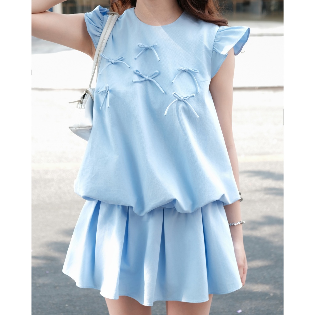 Đầm Nữ BLIZU Form Bí Xòe Phối Nơ Dễ Thương Mùa Hè SECODEE