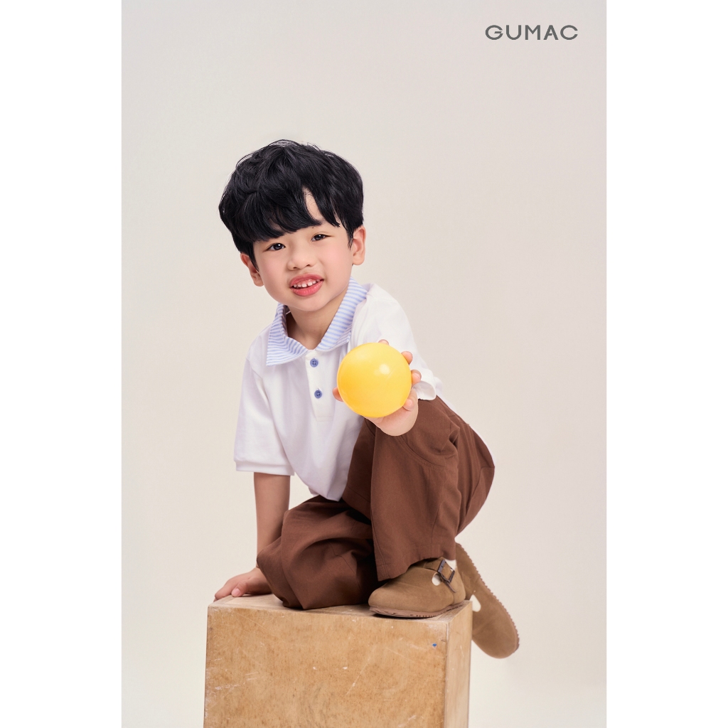 Quần Dài Bé Trai GUMAC Form Barrel Túi Đắp Lưng Thun Kaki Chéo Năng Động QKG04029