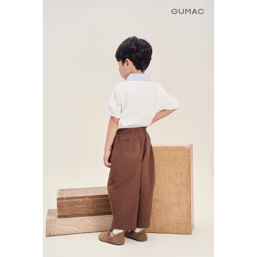 Quần Dài Bé Trai GUMAC Form Barrel Túi Đắp Lưng Thun Kaki Chéo Năng Động QKG04029
