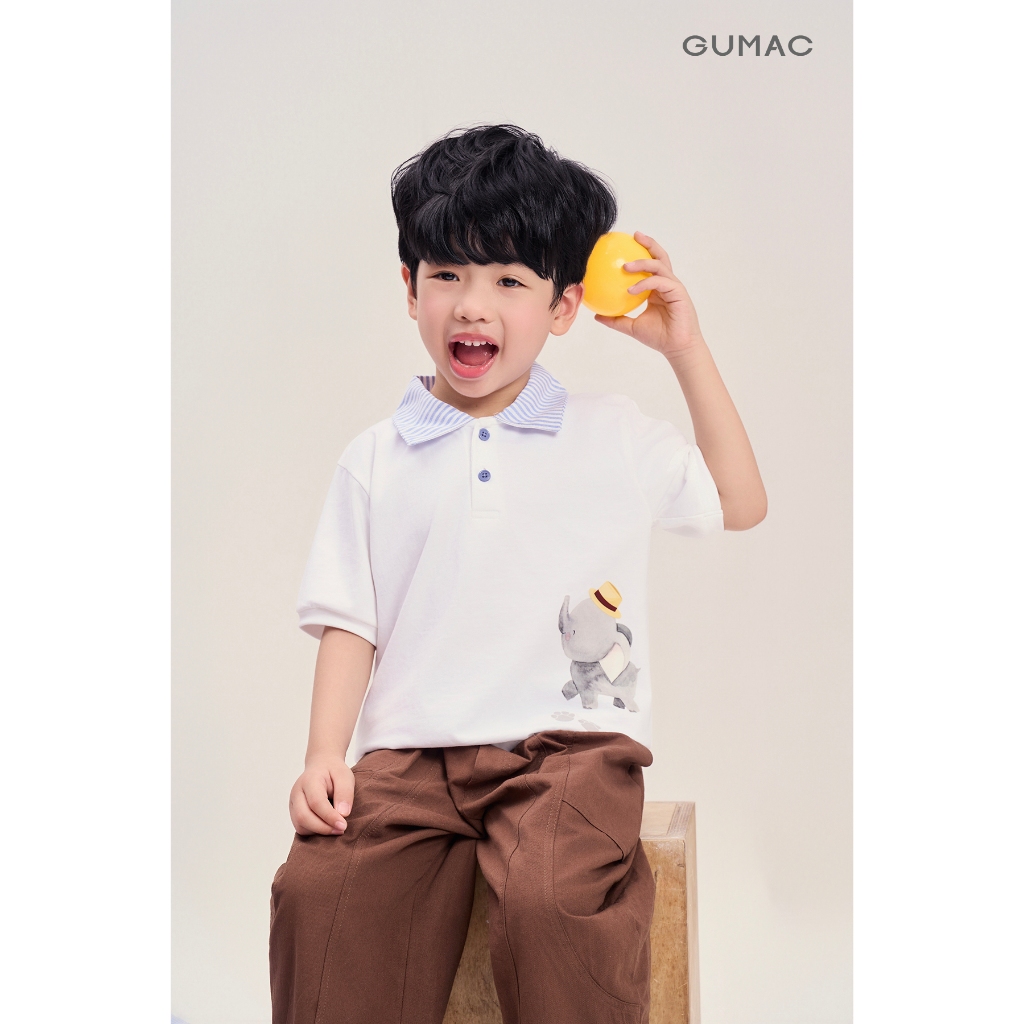 Quần Dài Bé Trai GUMAC Form Barrel Túi Đắp Lưng Thun Kaki Chéo Năng Động QKG04029