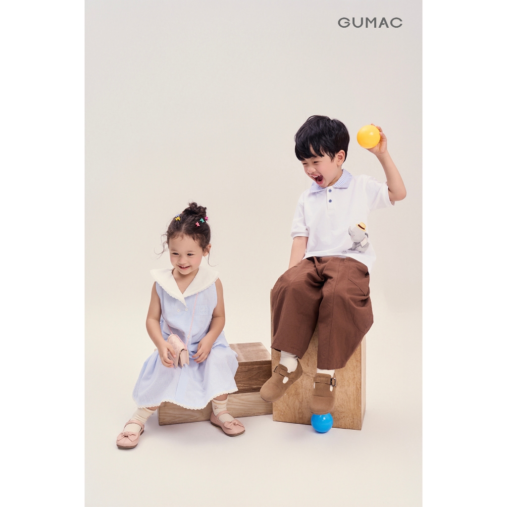 Quần Dài Bé Trai GUMAC Form Barrel Túi Đắp Lưng Thun Kaki Chéo Năng Động QKG04029