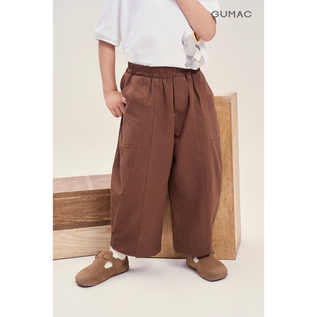 Quần Dài Bé Trai GUMAC Form Barrel Túi Đắp Lưng Thun Kaki Chéo Năng Động QKG04029