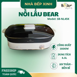 Nồi Lẩu Nướng Điện Bear SB-NL45K 4.5L Công Suất 1600W Núm Điều Khiển Dễ Dùng, Dễ Dàng Vệ Sinh - Nhà Bếp Xinh