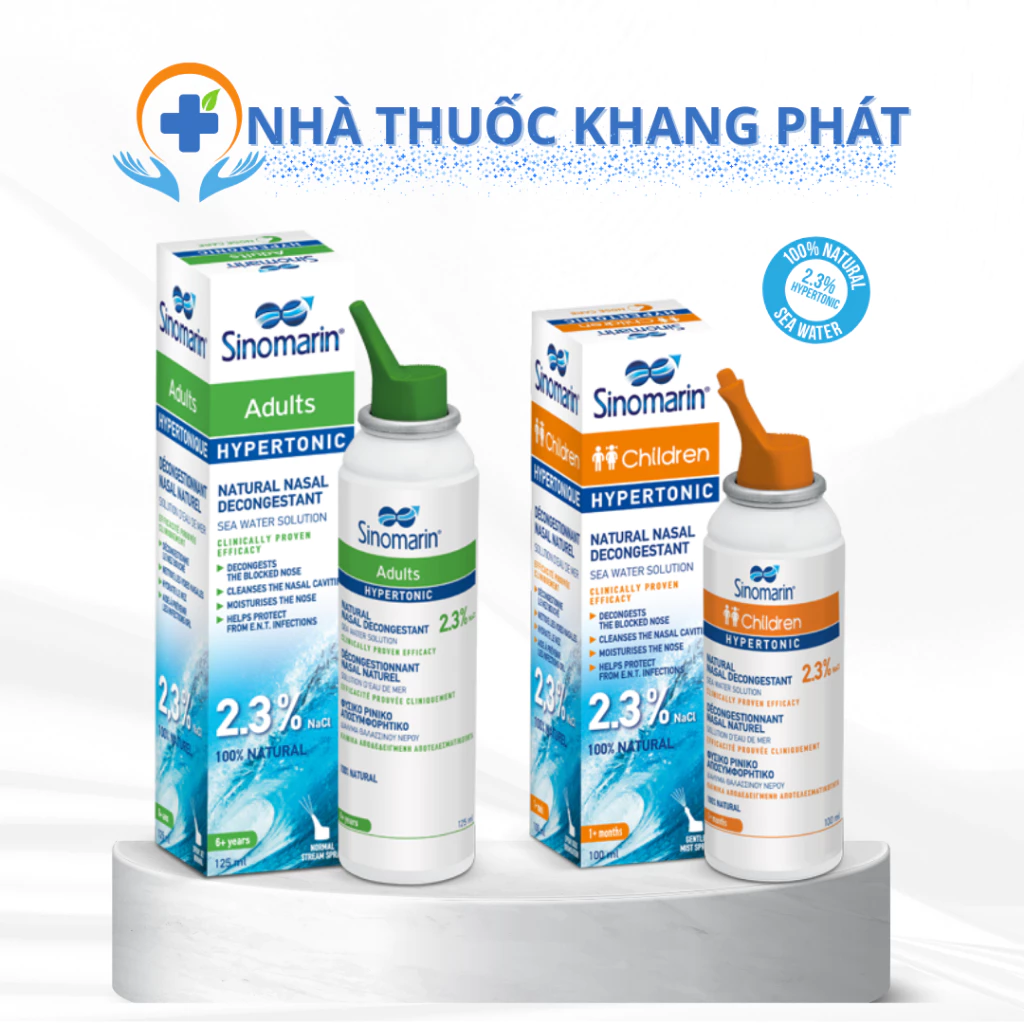 Xịt mũi Sinomarin® Hyperonic vệ sinh mũi, giảm ngh ẹt mũi cho trẻ em và người lớn, xuất xứ Hy Lạp 125ml, 100ml