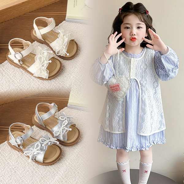 Giày sandal Bella Neman cho bé gái công chúa, thiết kế ngọc ren lộng lẫy, êm ái không đau chân