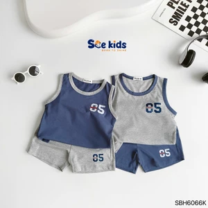 Bộ ba lỗ cotton mềm mát, bộ thun ba lỗ hoạ tiết số thể thao khoẻ khoắn bé trai