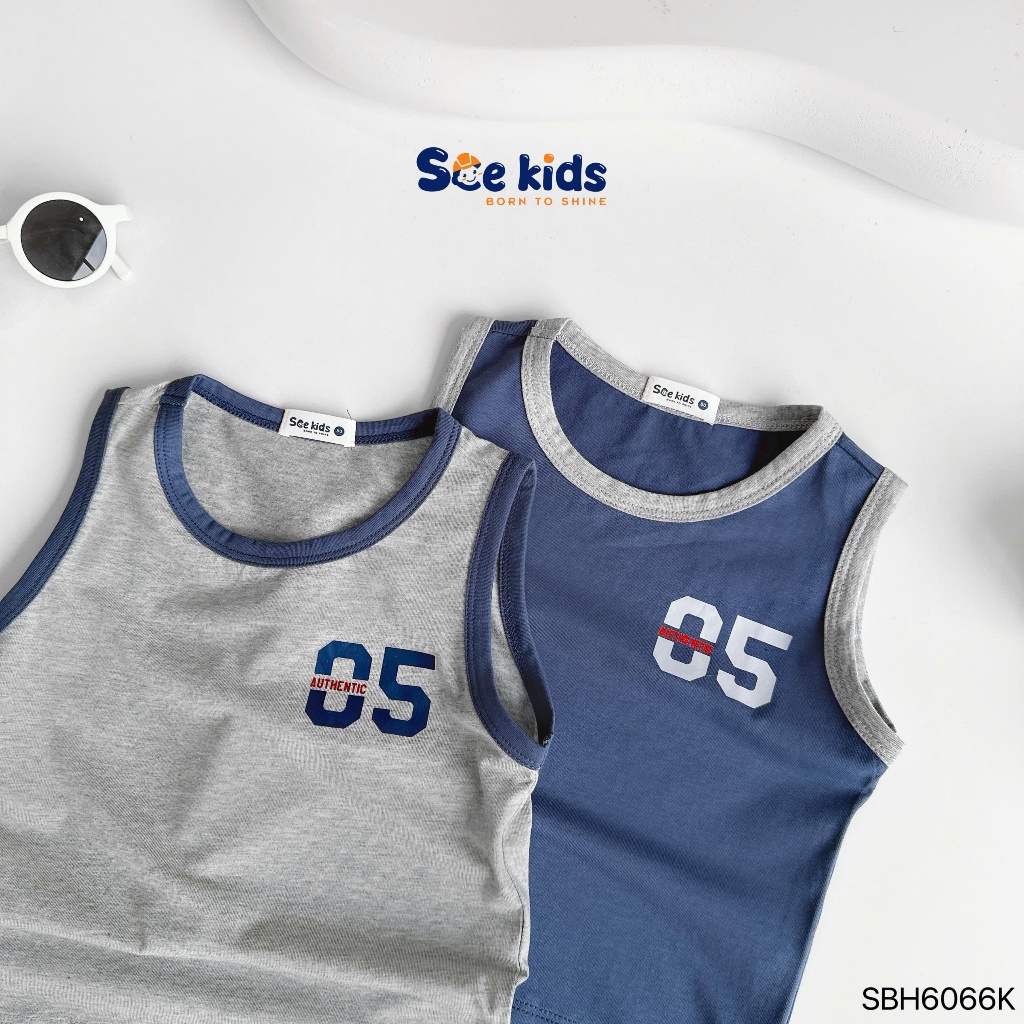 Bộ ba lỗ cotton mềm mát, bộ thun ba lỗ hoạ tiết số thể thao khoẻ khoắn bé trai