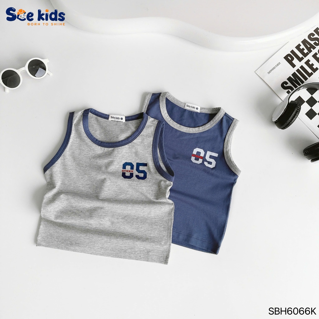 Bộ ba lỗ cotton mềm mát, bộ thun ba lỗ hoạ tiết số thể thao khoẻ khoắn bé trai