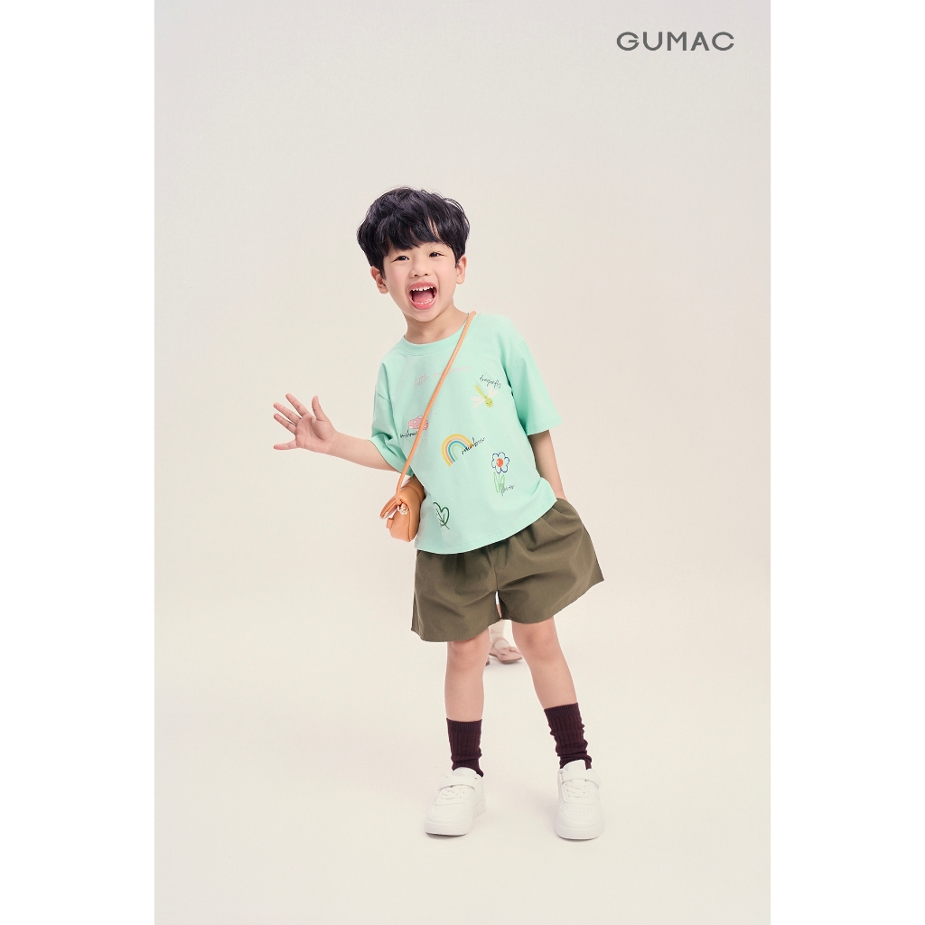 Quần Short Trẻ Em Unisex GUMAC Form A Ống Xòe Lưng Thun Kaki Chéo Năng Động SHKG04032