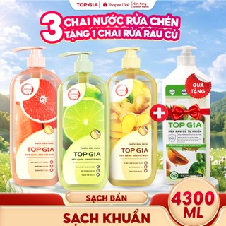 [TẶNG NƯỚC RỬA RAU CỦ] Combo 3 Chai Nước Rửa Chén Dung Tích 1L Tự Nhiên, Sạch sâu, An Toàn Cho Da