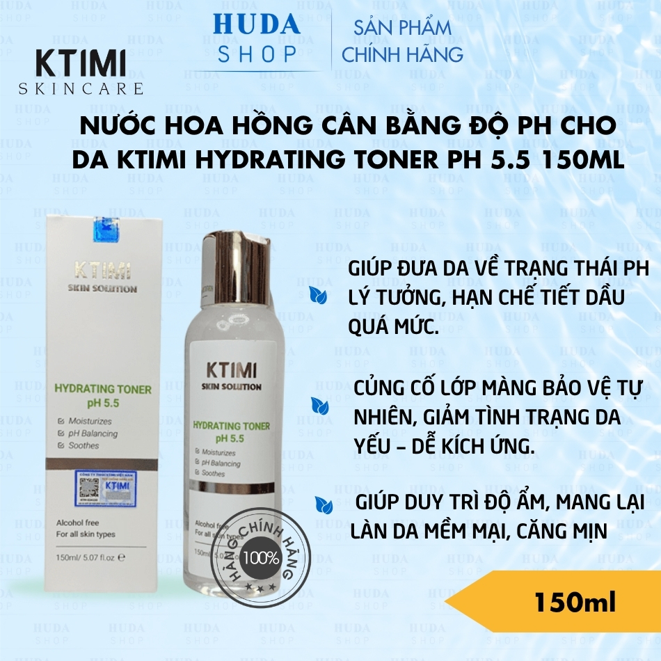 Nước hoa hồng cân bằng độ pH cho da KTIMI Hydrating Toner pH 5.5 150ml