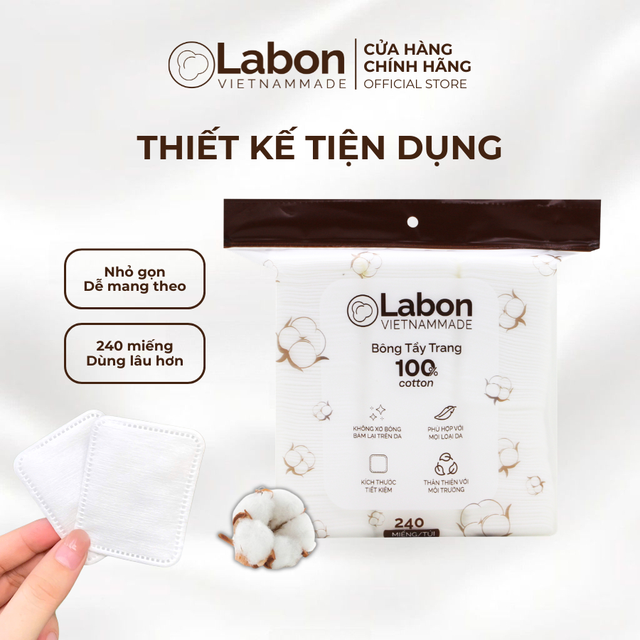 Bông tẩy trang Labon sạch sâu sạch sâu lớp makeup, mềm mịn, không bị xơ bông chất Pure Snow Cotton Pad
