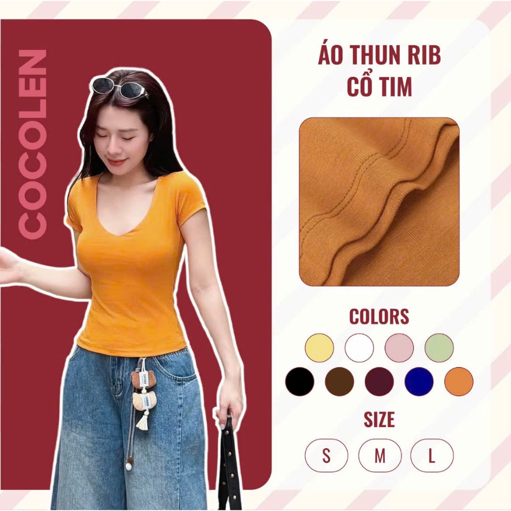 Áo Thun Cộc Cổ Tim Hot Mùa Hè COCOLEN - Chất Liệu Rib Co Giãn Nhiều - Mát - Thoải Mái - A087