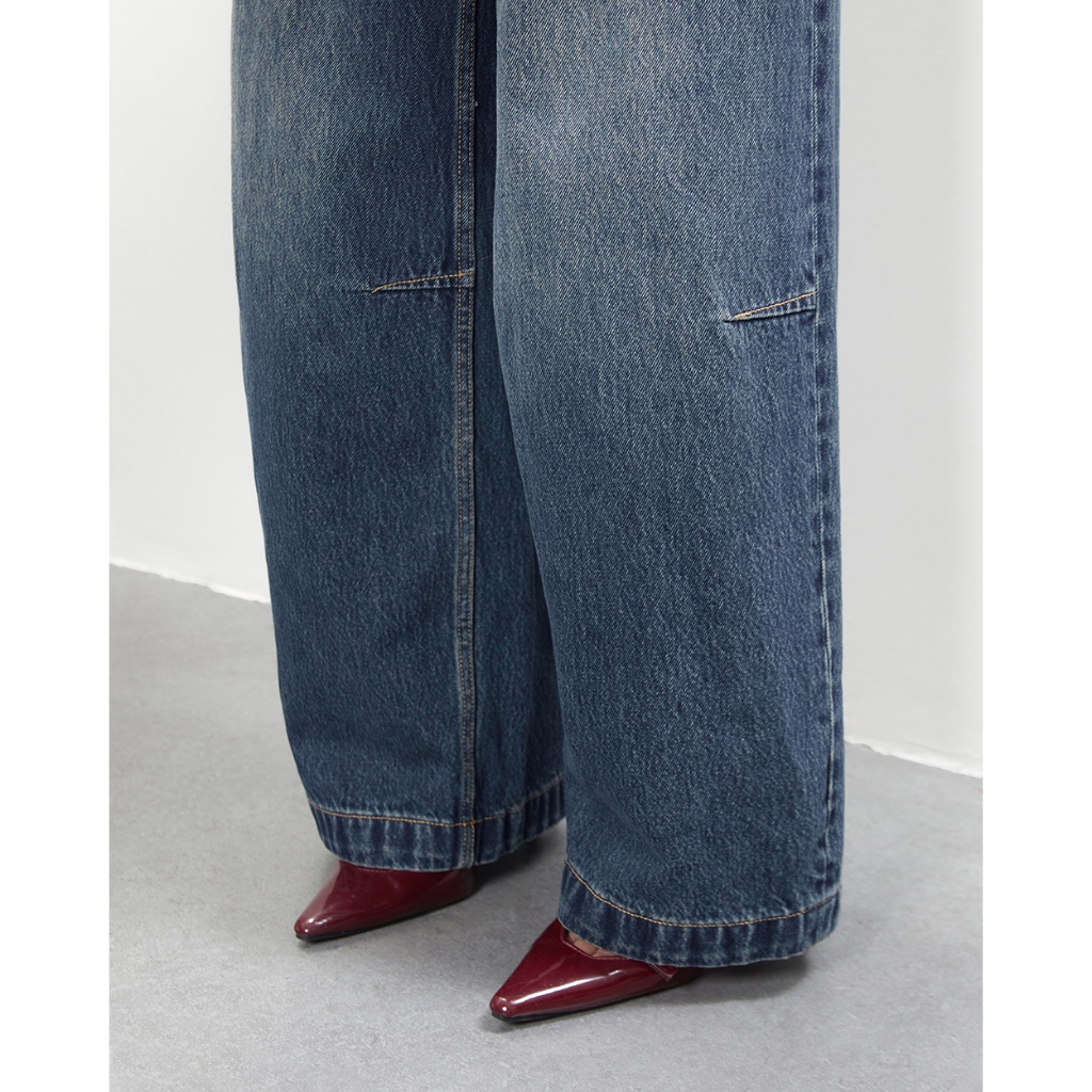 TheBlueTshirt - Quần baggy jeans nữ cạp thấp ống rộng wash cá tính - Rockstar Jeans