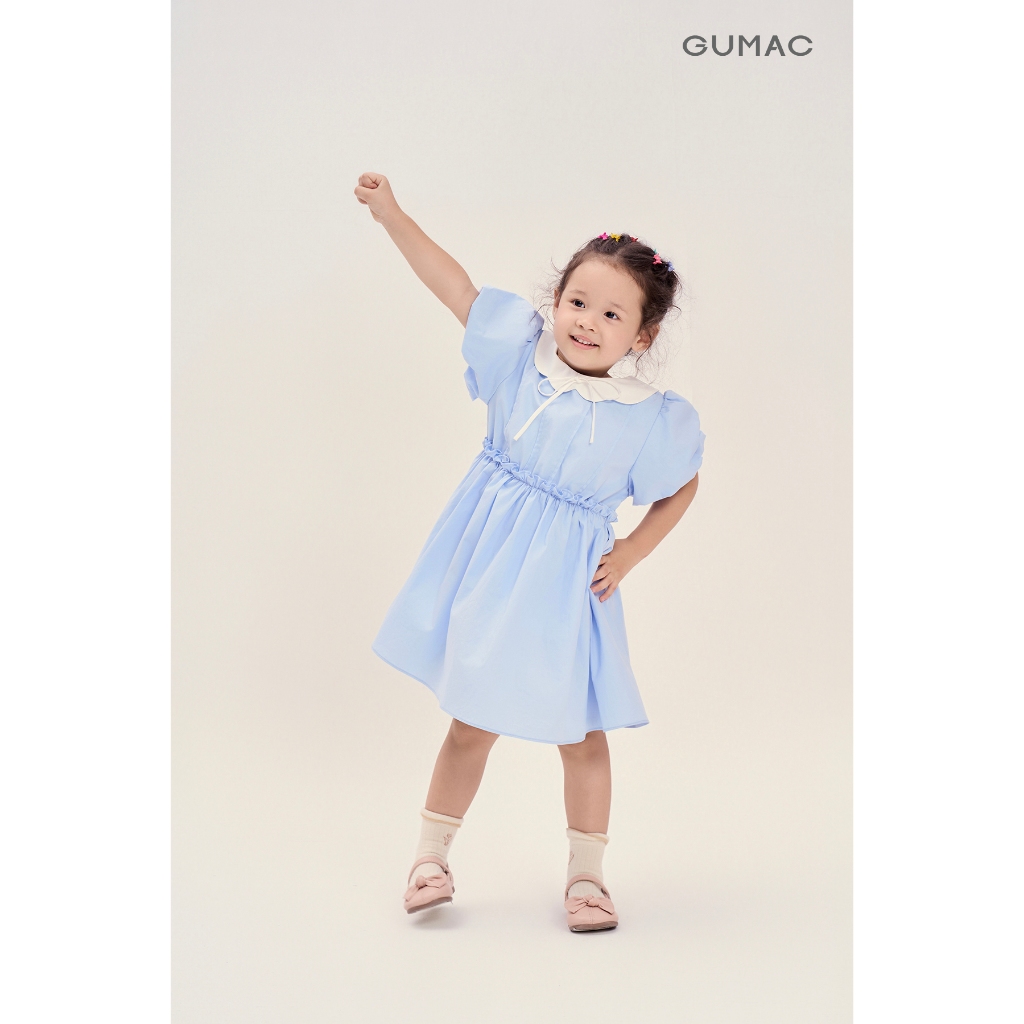 Đầm Bé Gái GUMAC Form A Xòe Tay Bí Cổ Cánh Hoa Vải Kate Mát Dễ Thương DKG04024