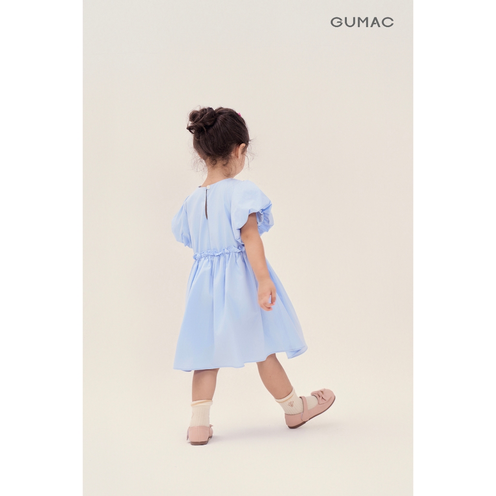 Đầm Bé Gái GUMAC Form A Xòe Tay Bí Cổ Cánh Hoa Vải Kate Mát Dễ Thương DKG04024