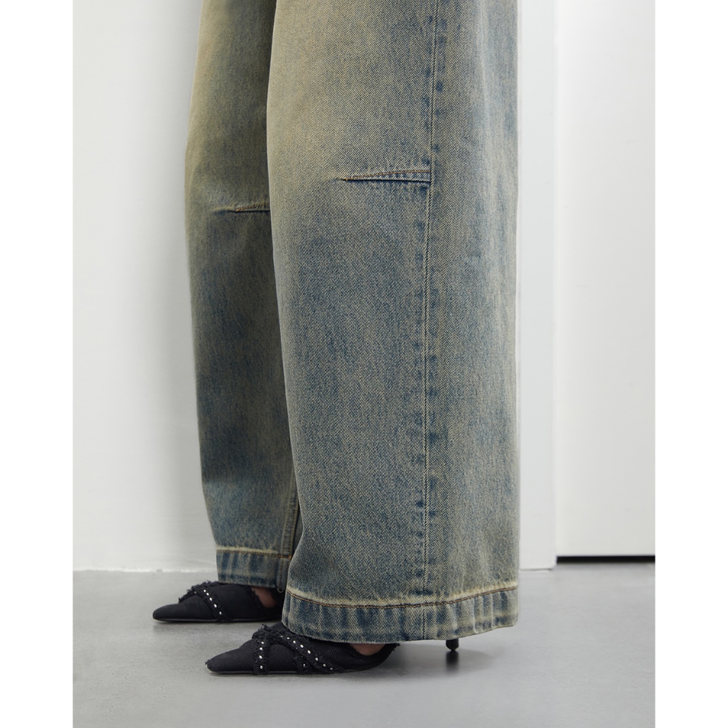 TheBlueTshirt - Quần baggy jeans nữ cạp thấp ống rộng wash cá tính - Rockstar Jeans