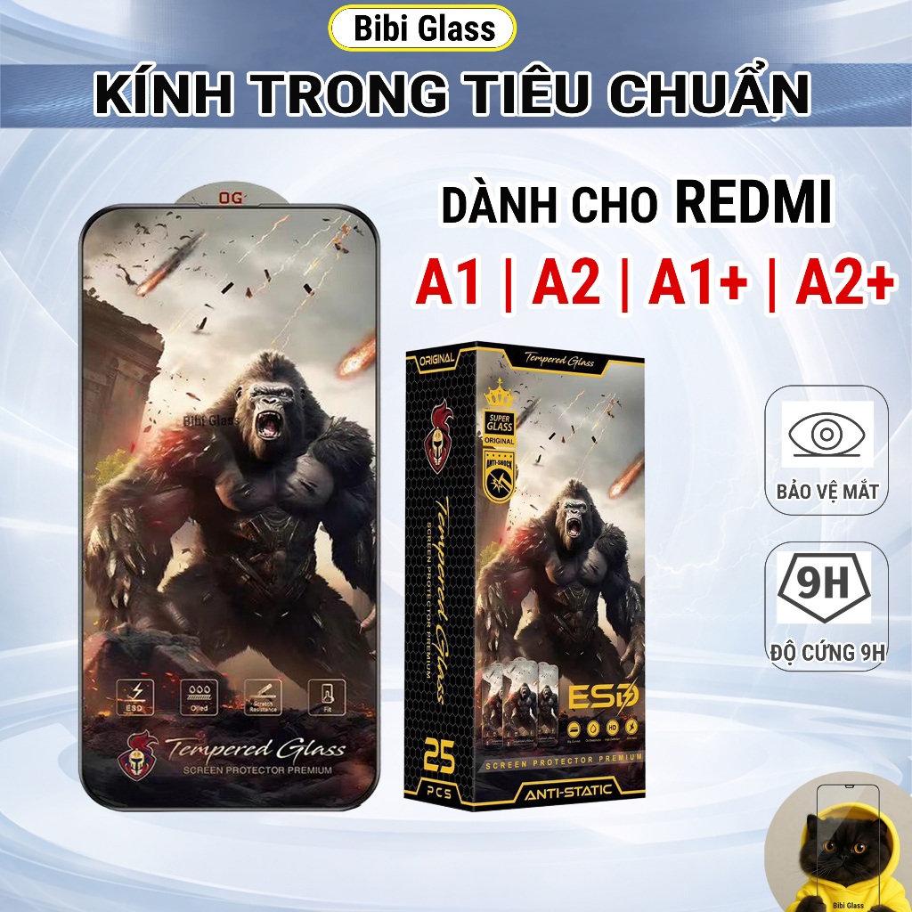 Kính cường lực Redmi A1 / A2 / A1+ / A2+ plus cao cấp full màn chống bám vân tay bảo vệ màn hình điện thoại bibi