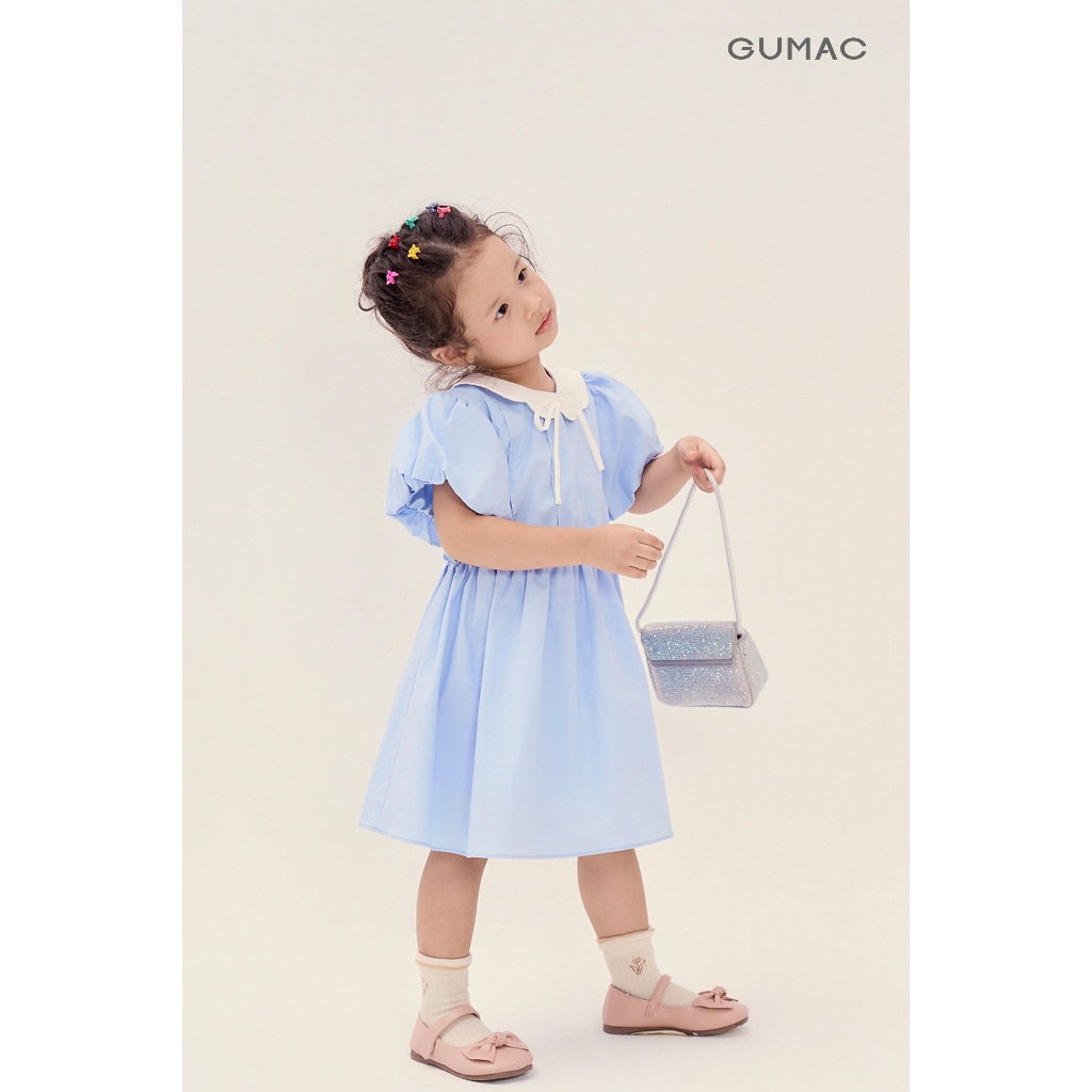 Đầm Bé Gái GUMAC Form A Xòe Tay Bí Cổ Cánh Hoa Vải Kate Mát Dễ Thương DKG04024