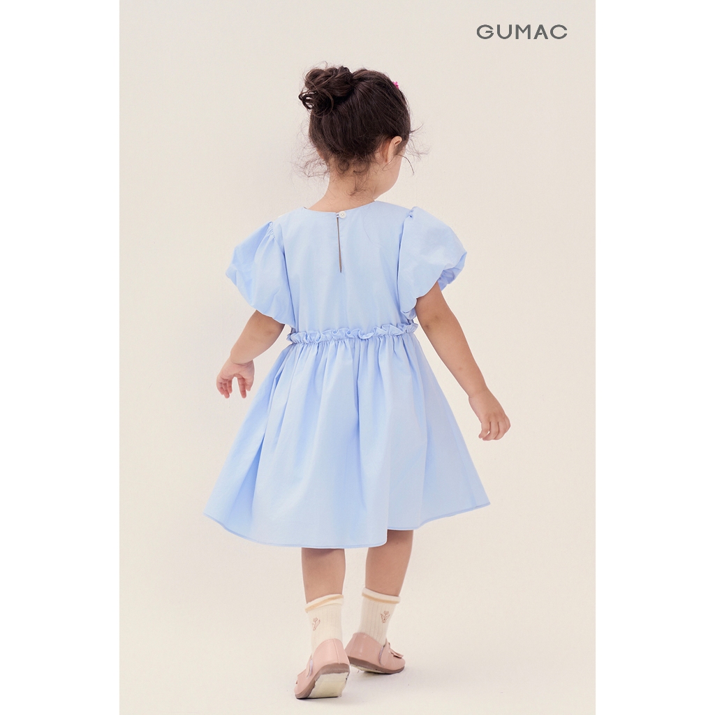 Đầm Bé Gái GUMAC Form A Xòe Tay Bí Cổ Cánh Hoa Vải Kate Mát Dễ Thương DKG04024